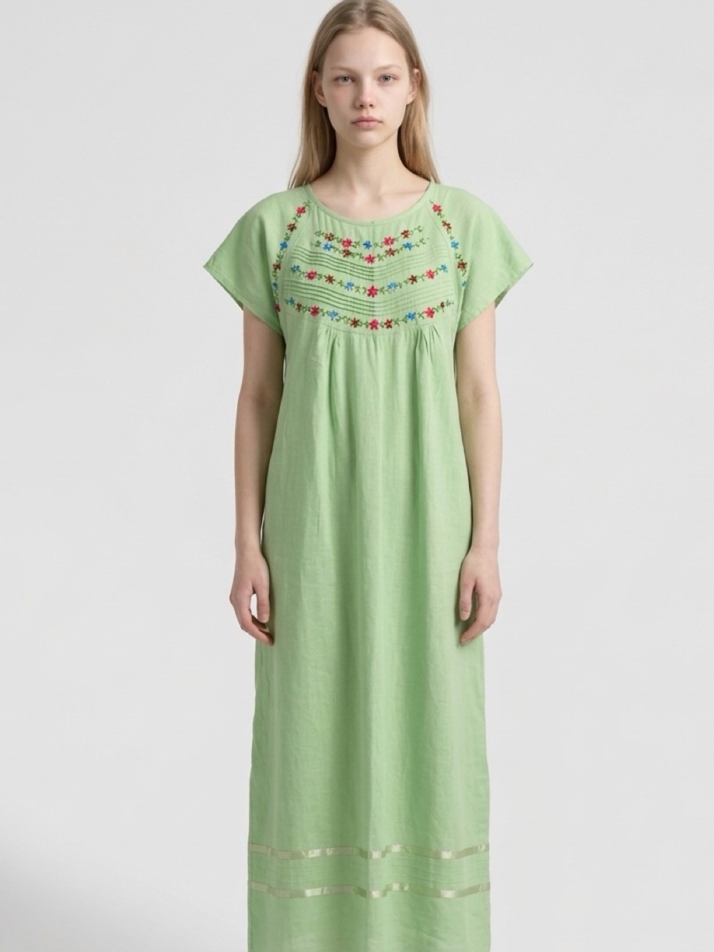 NWOT Light Green Embroidered Maxi Dress